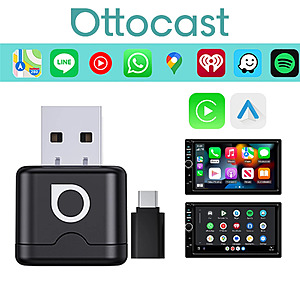 Ottocast Mini Aura Wireless CarPlay and Android Auto Adapter - Plug and Play USB Dongle $15