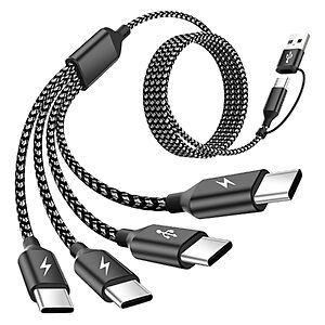 5' 4-in-2 Mpatiby USB-A/C to USB-C Multi Charging Cable Splitter (Black w/ Grey) $4.49 + Free Shipping w/ Prime or on $35+