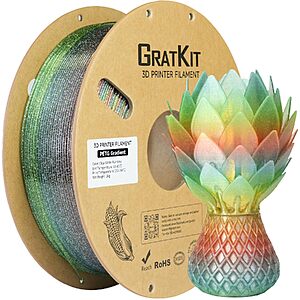GratKit Glitter Rainbow PETG, Color Change Transparent PETG, 1.75mm, 1KG with Code TKV2O8NR $15.39