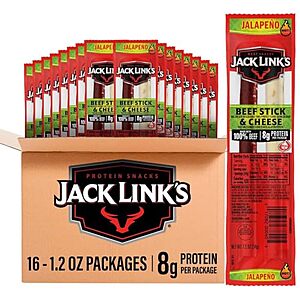 [SnS, AC] $14.02 | 16-Pack 1.2-Oz Jack Link's Beef Stick & Cheese (Jalapeno) at Amazon (87.6￠ each)