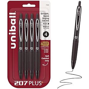 $3.64* | 4-Pk uniball 207 Plus+ Retractable Gel Pens (Medium Point, 0.7mm, Black) at Amazon