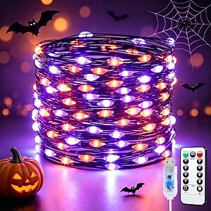 $3.99* | 33' JMEXSUSS 100-Ct Orange & Purple Halloween Fairy Lights w/ Remote & Timer at Amazon