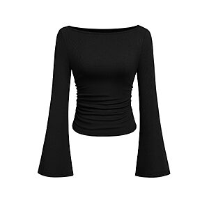 PRETTYGARDEN Womens Bell Long Sleeve Ribbed Knit Tops $9.85