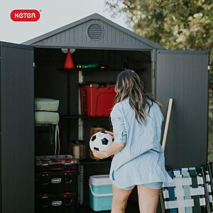 Keter Darwin 6x4 Ft All-Weather Storage Shed with Skylight, Window, Built-in Ventilation, Customizable Walls, & Lockable Double Doors, Graphite $533.25