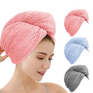 3-Pack Oeago Microfiber Hair Towel Wraps (Blue/Grey/Pink) $4.49 + Free Shipping w/ Prime or on $35+