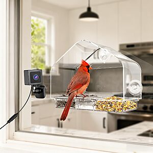 $13 AC AMAZON Window Bird Feeder with Strong Suction Cups & Smart Waterproof Bird Camera