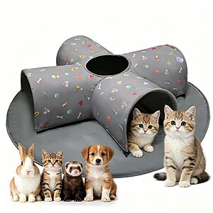 GeerDuo 4-Way Tunnel Bed for Indoor Cats, 2-in-1 Collapsible Tubes & Tunnels with Removable Washable Mat - $25.19 AC