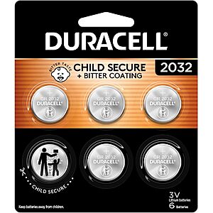 Duracell CR2032 3V Lithium Battery 6-Pack $6