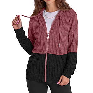$17 FS Walmart+ by Rosvigor -- Womens Oversized Zip Up Hoodies  t Color Block Sweatshirts , S-3XL in 9 color options