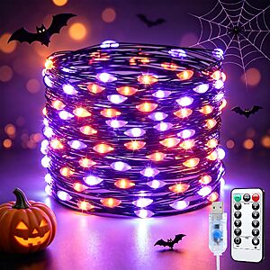 JMEXSUSS 100 LED Halloween Lights Indoor Fairy Lights Orange Purple USB $3.99