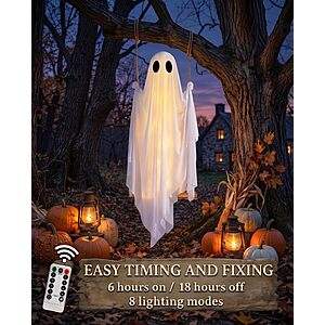 $15ac AMAZON 5FT Halloween Light Up Swinging Ghost Outdoor Decor,