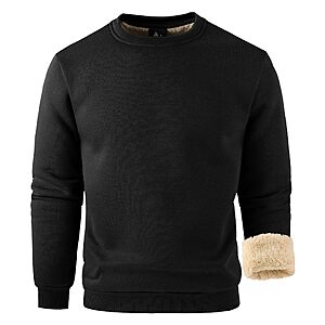 ZITY Mens Heated Crewneck Fleece Pullover Winter Comfort Sherpa Sweater Black $19.97 AC