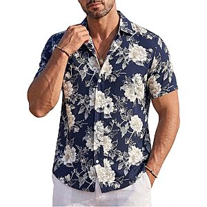 GIANZEN Men's Short Sleeve Hawaiian Floral Button-Down Shirt (XS-6XL, Various Colors/Prints) $7.49 + Free Shipping w/ Prime or on $35+