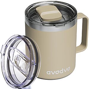 12-oz avodvo Stainless Steel Insulated Coffee Mug w/ 2 Lids & Handle (Brown) $8.44 + Free Shipping w/ Prime or on $35+