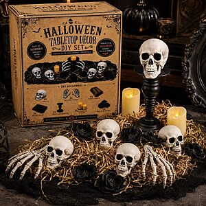 Amazon – XINONE 17-Piece Resin Skull Halloween Decor Set - $35 w/ Code