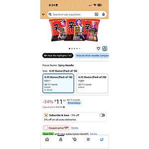 Nongshim Shin Ramyun Noodles, Spicy Korean Signature Instant Ramyun, Rich Beef Flavored Broth, Microwaveable, Korean Instant Noodles, 4.23 oz (Pack of 16) $7.81