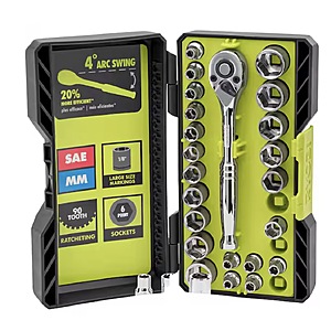26-Piece 1/4" Drive SAE & Metric Mechanics Ratchet & Socket Set $19.97 + Free Shipping