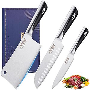 3-Piece TOPFEEL German High Carbon Steel Kitchen Knife Set (7" Bone Chopper, 7" Santoku & 5" Utility) $19.34 + Free Shipping w/ Prime or on $35+