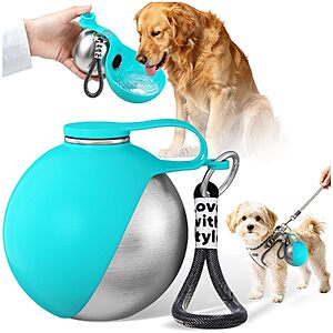 10-oz HJKLIUT Stainless Steel 2-in-1 Dog Water Bottle w/ Silicone Bowl (3 colors) $6.99 + Free Shipping w/ Prime or on $35+