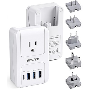 BESTEK 35W 5-in-1 International Travel Adapter w/ 1x USB‑C, 3x USB‑A Ports & 1x AC Outlet $16.50 + Free Shipping w/ Prime or $35+ Orders