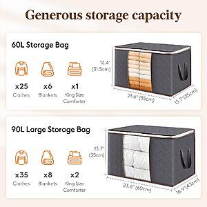 Lifewit 6 Pack Clothes Storage Bins with Lids, Foldable Blanket Storage Bags with Zippers, Clear Window and Reinforced Handles $15.97