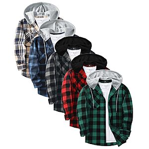 5-Pack Little Beauty Men's Plaid Flannel Hooded Button-Down Shirt Jacket $29.99 ($5.99 each) + Free Shipping w/ Prime or on $35+