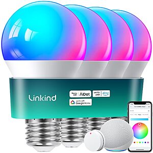 4-Pack Linkind A19 E26 9W RGBTW Color Changing Smart LED Light Bulbs w/ Alexa & Google $14.99 + Free Shipping w/ Prime or on $35+