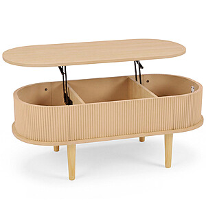Costway 43.5" Oval Lift Top Coffee Table with Storage and Fluted Design (Natural) $80 + Free Shipping