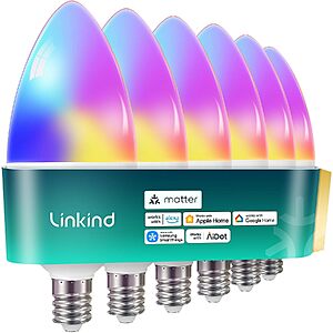 6-Pack Linkind Matter E12 Candelabra Smart LED Light Bulbs $27.99 ($4.66 ea) + Free Shipping w/ Prime or on $35+