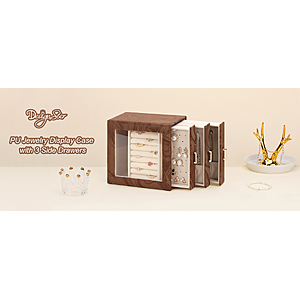 DesignSter Small Jewelry Box Organizer Case w/ 3 Side Drawers & Transparent Display Window (Brown) $5.19 + Free Shipping w/ Prime or on $35+