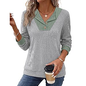 Sampeel Women's Long Sleeve Henley Tunic Sweater Top $7.99 + Free Shipping w/ Prime or on $35+