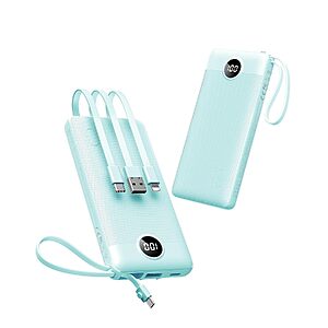 VEEKTOMX 10000mAh 4-in-1 Portable Charger w/ Built-In Cables (Blue) $12.99 + Free Shipping w/ Prime or on $35+