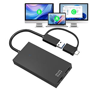 Minthouz HDMI Splitter for Dual Monitors, USB A/C to 4K@30Hz &1080p@60Hz $29.99