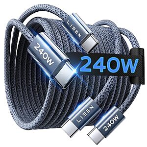 [AC] $5.60* | 2-Pk 6.6' LISEN 240W USB-C to USB-C Charge Cable at Amazon