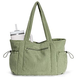 ECOHUB Oversized Corduroy Work Laptop Tote Bag for Women with 40oz Cup Holder $16.99 AC