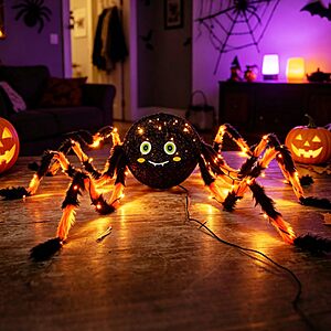 Fudios Lighted Halloween Spider Timer, Orange Black Legs Yard Outdoor Decor | Timer, Yard Outdoor Decor $17.99