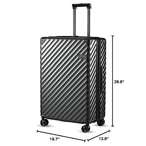 $72 LUGGEX 28 Inch 100% Polycarbonate Hardside Checked Luggage with Spinner Wheels, Charcoal Metallic Checked Suitcase, Expandable,