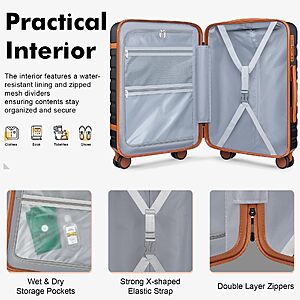 Velaybor Brand 3 Piece Luggage Set 20" Polycarbonate Carry On With Travel Backpack, YKK Zippers $74
