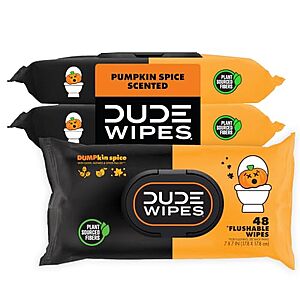 [SnS] $6.16 | DUDE Wipes Dumpkin Spice Adult Flushable Wipes, Pumpkin Scented, 144 Count at Amazon