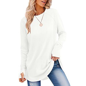 PRIME MEMBERS: VVK Womens Tops Fall Long Sleeve White T Shirt Capsule Wardrobe White L $7.99 AC + Free Shipping
