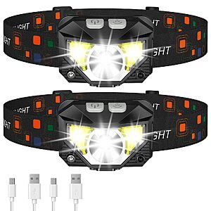 LHKNL 2-Pack 8-Mode Waterproof and Motion Sensor LED Rechargeable Headlamp Flashlight $13.99 AC