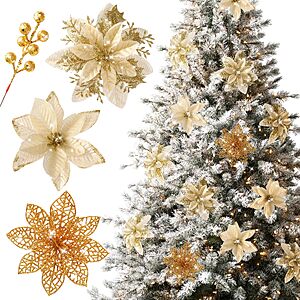 Floweroyal 30pcs Poinsettia Artificial Christmas Flowers Decorations with Clips $17.98