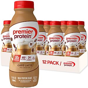 [S&S] $18.99: Premier Protein +Energy Protein Shake, Café Latte, 30g, 12 Pack