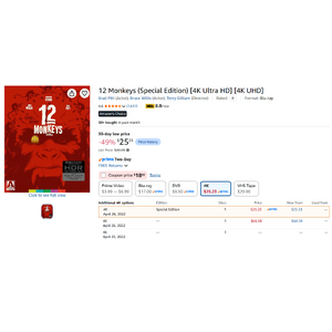 (YMMV) 12 Monkeys (Special Edition) [4K Ultra HD] [4K UHD] - $18.92 with Coupon