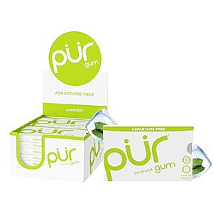 [SnS] $9.31 | 12-Pack 9-Count PUR Gum Coolmint, Xylitol Gum at Amazon