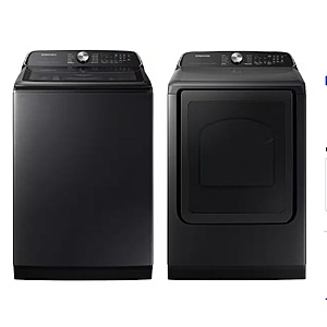 Package - Samsung - 5.5 Cu. Ft. High-Efficiency Smart Top Load Washer with Super Speed Wash - Brushed Black and 7.4 Cu. Ft. Smart Electric Dryer  $1499.98 Bestbuy.com