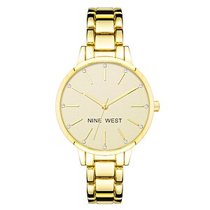 Nine West Women's Crystal Accented Gold-Tone Bracelet Watch $19.99