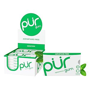 [SnS] $7.43 | 12-Pack 9-Count PUR Gum Spearmint, Xylitol Gum at Amazon