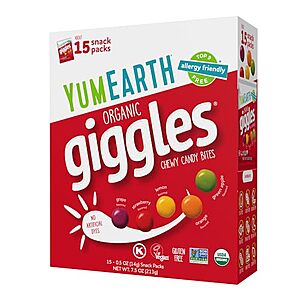 [SnS] $8.11 | 15-Pack 0.5-Oz YumEarth Organic Giggles Chewy Candy at Amazon