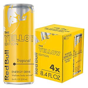 [SnS, AC] $5.05 | 4-Pack 8.4-Oz Red Bull Energy Drink (The Yellow Edition / Tropical) at Amazon